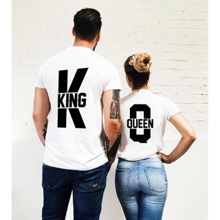 Matching Couple Outfit King and Queen Graphic Print Short Sleeve TShirt Casual Lover Clothes White T-shirt Valentin_02