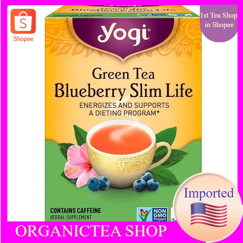 Yogi Tea,Organic Green Tea Blueberry Slim Life 16 bags ชาสมุนไพรออแกนิค ชาเพื่อสุขภาพ