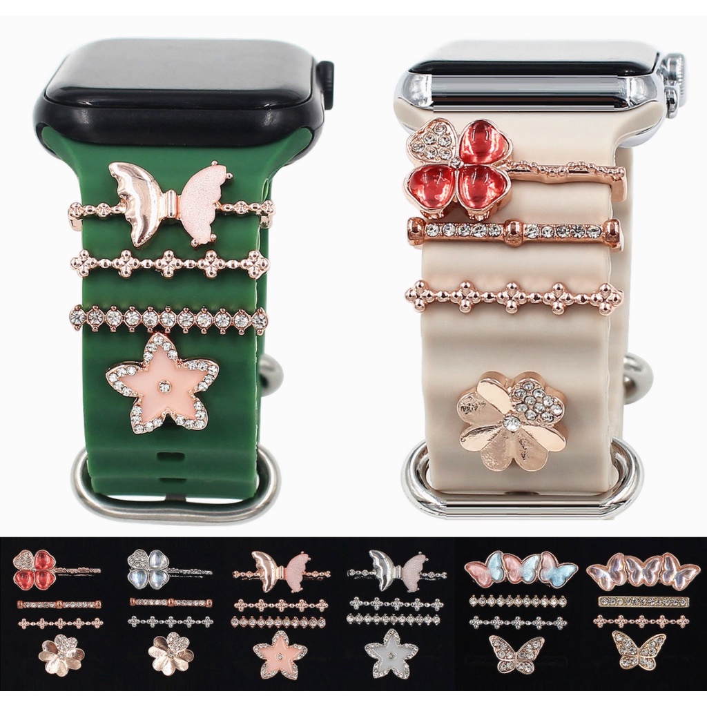 Creative Flower-shaped สร้างสรรค์ สําหรับ IWatch เครื่องประดับ สายรัดข้อมือโลหะ จี้ ตกแต่ง แหวน สมาร์ทวอทช์ สายซิลิโคน เครื่องประดับ อุปกรณ์เสริม Bling Diamond Creative Ring For I Watch Strap Ornament Metal Wristbelt Charms Decorative Ring