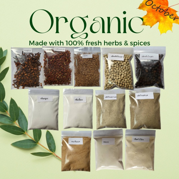 J6 เครื่องเทศ สมุนไพร ขนาดทดลอง10กรัม ออแกร์นิค100%