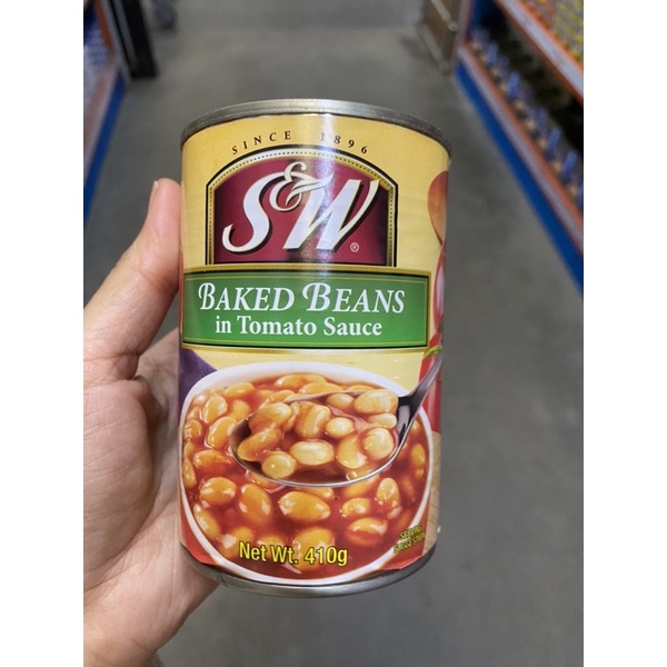 Baked Beans In Tomato Sauce ( S &amp; W Brand ) 410 G. ถั่วขาว ในซอสมะเขือเทศ ( ตรา เอสแอนด์ดับบลิว )