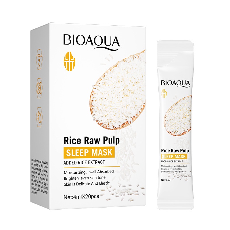 Bioaoua Rice Raw Pulp Sleep มาส์กหน้า ให้ความชุ่มชื้น กระจ่างใส ไวท์เทนนิ่ง 4 มล. / ชิ้น