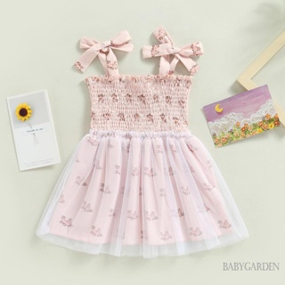 Babygarden- ชุดเดรสแขนกุด ผูกโบว์ พิมพ์ลายดอกไม้ สําหรับเด็กผู้หญิง