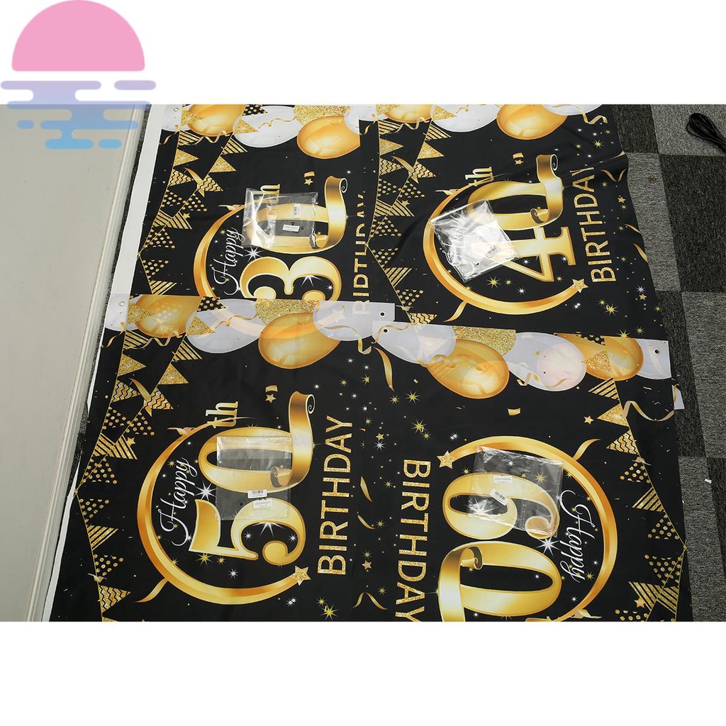 30th 40th 50th 60th ขนาดใหญ่ Happy Birthday แบนเนอร์สีดําทองวันเกิดพื้นหลังตกแต่ง 80 x 120 ซม.วันเกิ