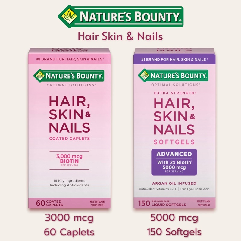 พร้อมส่ง (มีโค้ดลด) บำรุงผิวผมเล็บ Nature's Bounty, Hair, Skin & Nails with Biotin, 60 Caplets, 150 Softgels