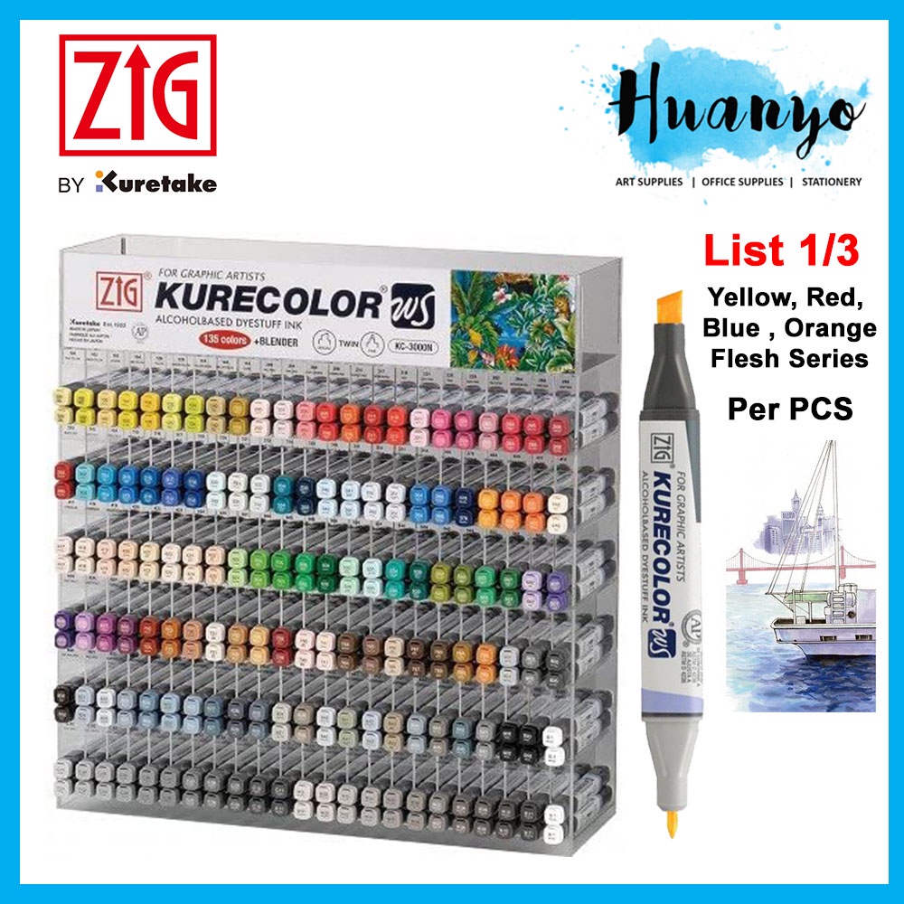 Zig Kurecolor Twin WS Colour Color Marker KC-3000 List 1/3 (Per PCS, สูงสุด 135 สี)