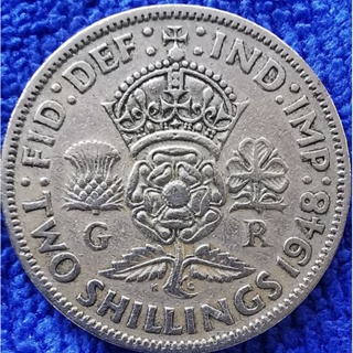 เหรียญ​ต่างประเทศ​ อังกฤษ​ UK, 2 Shillings, (ยุค​ George VI), #0820, ใช้แล้ว​