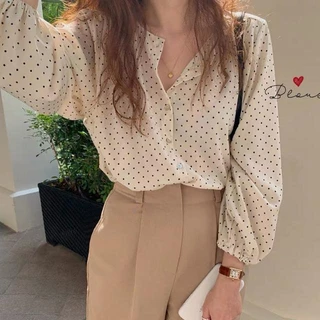 เสื้อเชิ้ตผู้หญิงแขนยาว แฟชั่น เสื้อทํางาน ลายจุด ใหม่
