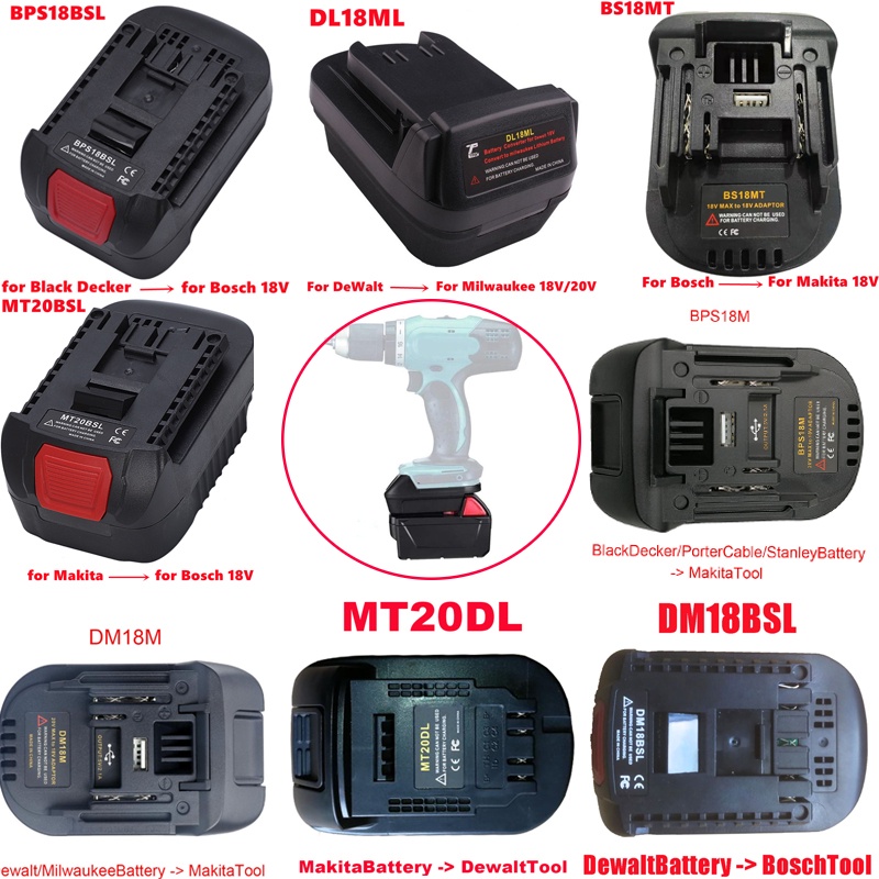 อะแดปเตอร์แบตเตอรี่แปลงสำหรับ Makita/Milwaukee/Dewalt/Black & Decker 18V 20V แบตเตอรี่ลิเธียมไอออนแปลงเครื่องมือแปลง