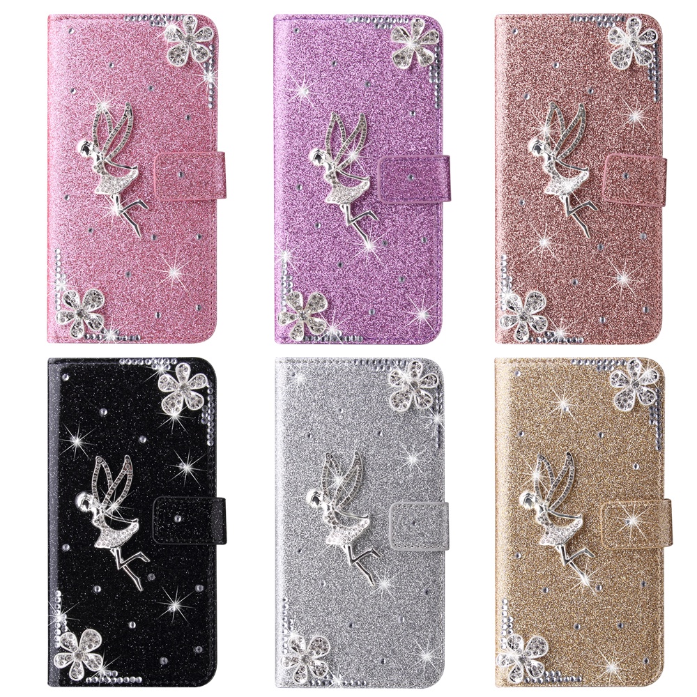 เคสโทรศัพท์มือถือหนัง PU แบบฝาพับ ประดับเพชร พร้อมช่องใส่บัตร สําหรับ iPhone 15 14 13 Pro Max 12 Pro Max