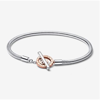 [พร้อมส่ง สินค้าแท้ 💯] Pandora Signature Two-tone Logo T-Bar Snake Chain Bracelet