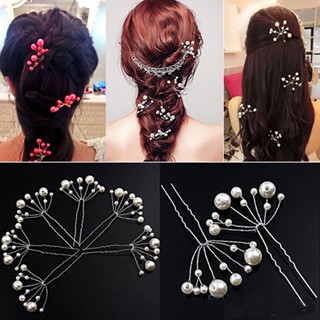 【AG】2Pcs Women Fashion Shiny Faux Pearl Wedding Party Hairpin Hair Clasp Clip Decor