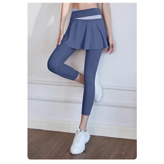 (YOGA-048) กางเกงกระโปรงออกกำลังกาย กางเกงโยคะฟิต เอวสูงเก็บหน้าทอง ผ้าใส่สบาย (ไม่มีกระเป๋า)