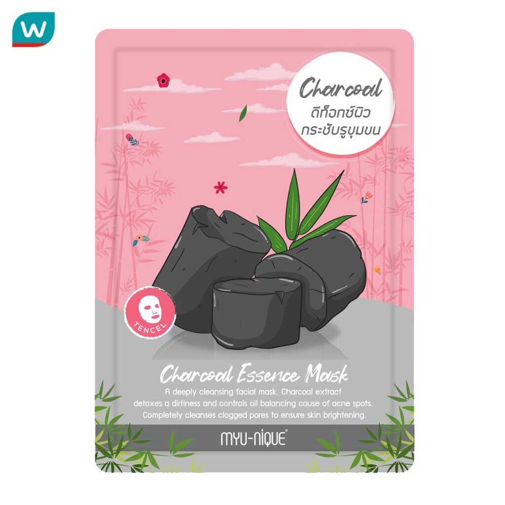 Myu-Nique มิว-นิค ชาโคล เอสเซ้นส์ มาสก์ 1 แผ่น มาสก์หน้า ดีท็อกซ์ผิว กระชับรูขุมขน