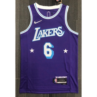 เสื้อกีฬาแขนสั้น ลายทีม NBA jersey Los Angeles Lakers 6 3 แบบ 2022# เสื้อกีฬาบาสเก็ตบอล James ครบรอบ 75 ปี สีม่วง