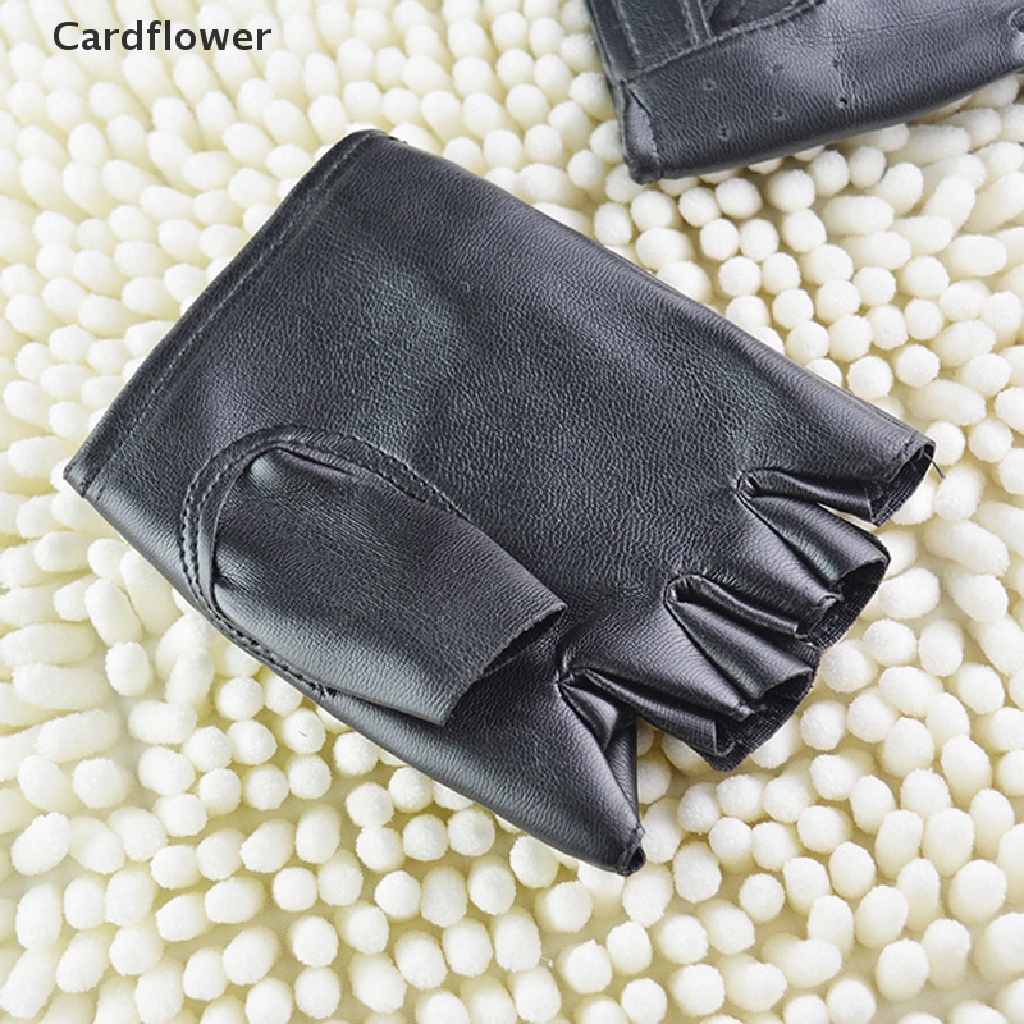 <Cardflower> ถุงมือหนัง แบบครึ่งนิ้ว สีดํา แฟชั่นสําหรับผู้ชาย และผู้หญิง ลดราคา