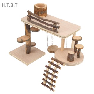 H.T.B.T หนูแฮมสเตอร์ Apple Wood Ladder Playground สนามเด็กเล่นไม้ที่ปลอดภัยทนทานสำหรับหนูแฮมสเตอร์ Little Pet