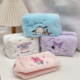 กระเป๋าเครื่องสําอาง ผ้ากํามะหยี่ขนนิ่ม ลายตุ๊กตา Kuromi Cinnamoroll Melody เหมาะกับของขวัญคริสต์มาส สําหรับผู้หญิง