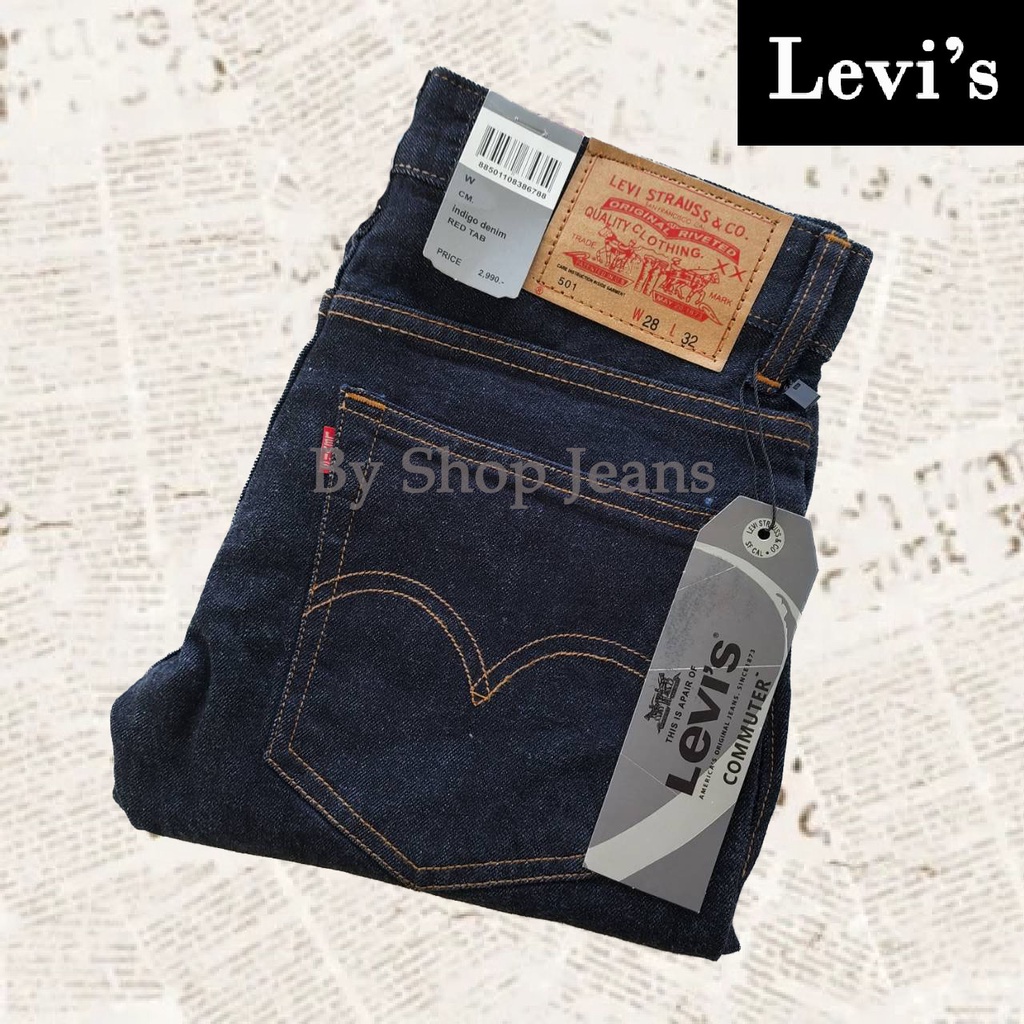 LEVI'S 501 กางเกงยีนส์ทรงขาเดฟ ริมแดง สี Midnight สินค้าใหม่ (กระดุม)