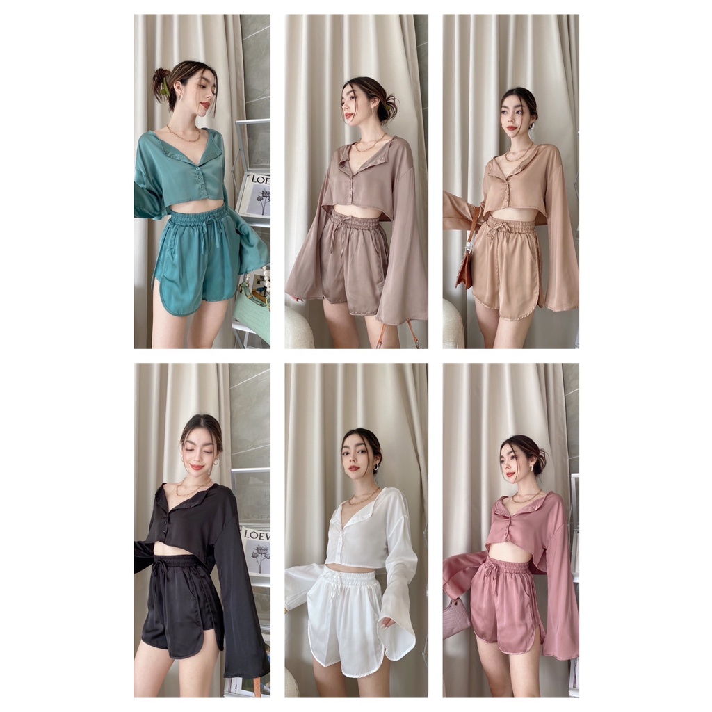 Mika เซ็ทขาสั้น ตัวเสื้อครอปแขนยาวสวยสุดๆ T-SHIRTNISTA (MK5B)