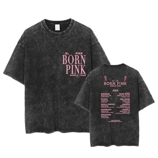 เสื้อยืดแขนสั้น ผ้าฝ้าย ทรงหลวม พิมพ์ลาย KPOP BLACKPINK World Tour DALLAS Lisa สไตล์เกาหลี เรโทร สําหรับผู้ชาย และผู้หญิ