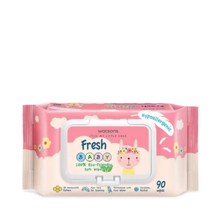 Watsons วัตสัน เฟรช เบบี้ 100 อีโค่-เฟรนด์ลี่ ซอฟท์ ไวพ์ 90แผ่น.