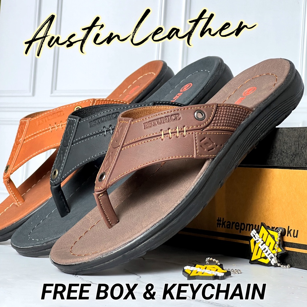 Modern Men& 39;s Leather Flip-flops Leather Sandals - รองเท้าแตะ Hylos