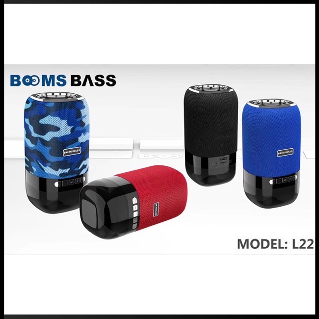 BOOMS BASS - L22 ลำโพงบลูทูธ แรงขับ 5 วัตต์ ระบบ บลูทูธ 5.0 ระบบ TWS เชื่อมต่อ 2 ตัวพร้อมกันได้ แบตเตอรี่ / ความจุ 1200