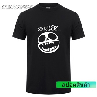 เสื้อยืดสีขาวเสื้อยืดแขนสั้นคอกลมพิมพ์ลาย gorillaz Rock Band RapS-4XL