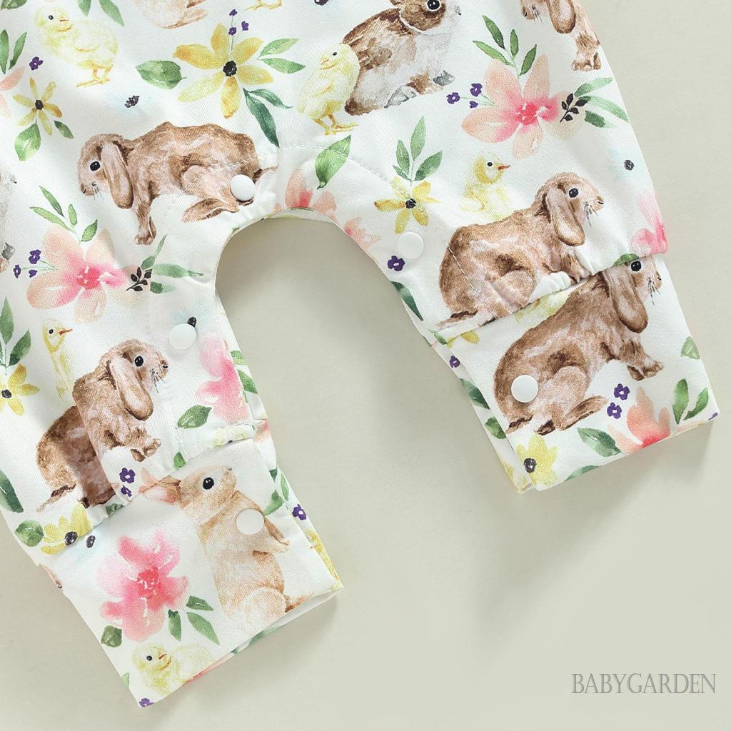 Babygarden-0-18 เดือน ชุดจั๊มสูท แขนกุด คอกลม พิมพ์ลายกระต่าย ดอกไม้ ลําลอง ฤดูร้อน สําหรับเด็กผู้หญิง