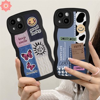 เคสโทรศัพท์มือถือนิ่ม ขอบหยัก ลายผีเสื้อ หน้ายิ้ม สําหรับ iPhone 11 14 13 12 Pro Max 6 6s 8 7 Plus XR 14Plus X XS Max SE 2020