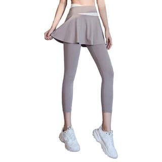 (YOGA-048) กางเกงกระโปรงออกกำลังกาย กางเกงโยคะฟิต เอวสูงเก็บหน้าทอง ผ้าใส่สบาย (ไม่มีกระเป๋า)