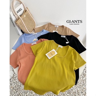 GI-ANTS เสื้อยืดคอเหลี่ยมผ้าร่องเรย่อน