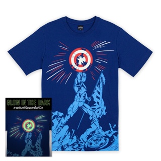 Marvel Men Captain America Glow In The Dark T-Shirt - เสื้อยืดผู้ชายลายกับตันอเมริกา เทคนิคเรืองแสงในที่มืด สินค้าลิขสิท