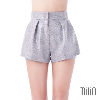 [MILIN] Cannes Shorts High waist Pleated front peplum Sequin with woven tweed shorts กางเกงเอวสูงผ้าเลื่อมทวีตจับจีบ