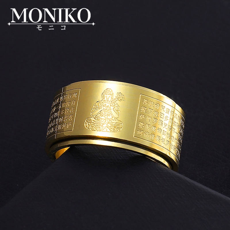 MONIKO แหวนสแตนเลสสําหรับผู้ชาย พระพุทธรูปปกป้องวงแหวนหมุน