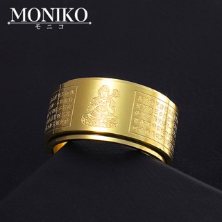 MONIKO แหวนสแตนเลสสําหรับผู้ชาย พระพุทธรูปปกป้องวงแหวนหมุน