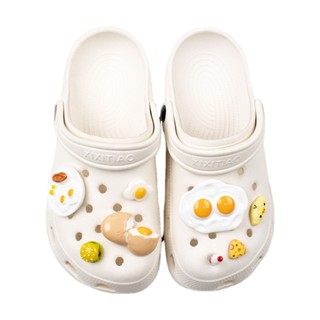 Jibitz Crocs ชุดจี้รูปไข่ดาว แฮมเบอร์เกอร์ ชีส อาหาร เครื่องประดับ แฟชั่นสําหรับผู้หญิง