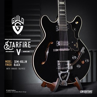 Guild Starfire V Black กีตาร์ไฟฟ้า Semi-Hollow (Mahogany Body with Vibrato Tailpiece)