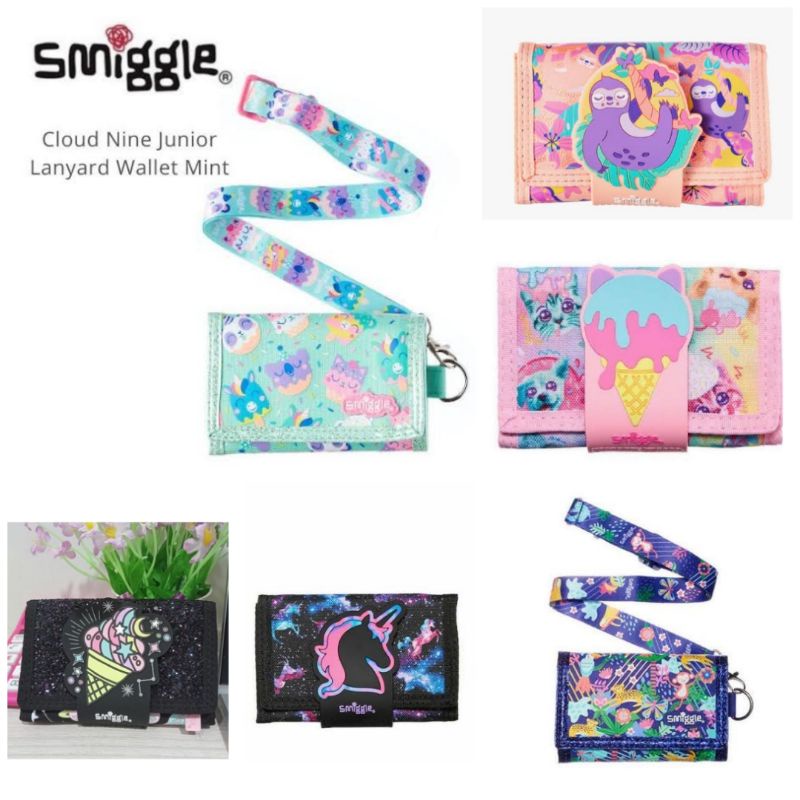 SMIGGLE GIRL WALLET PINK BLUE Black Purple Peach Unicorn Cat Lilac Lanyard Original Childrens WALLET