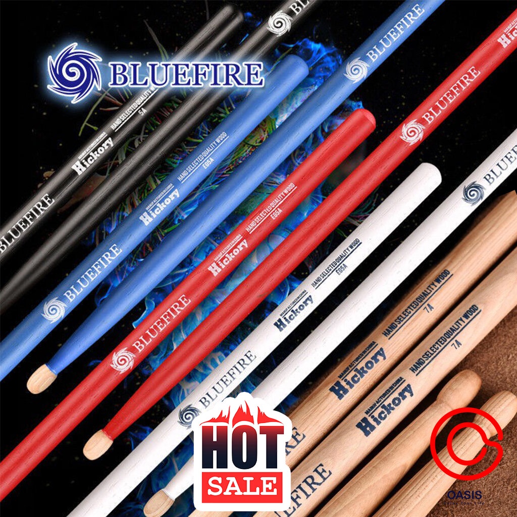 (1คู่) ไม้กลอง 5a 7a 5b HUN Bluefire Drum Stick ไม้กลองชุด ไม้กลอง hun 5A 7A 5B American Hickory