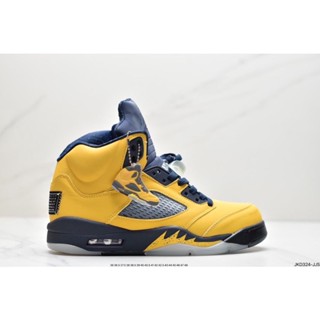 Air Jordan 5 Retro SE Michigan Yellow Navy รองเท้าผ้าใบลําลอง สําหรับผู้ชาย เหมาะกับการเล่นบาสเก็ตบอล พรีเมี่ยม -36-48 Euro RM189