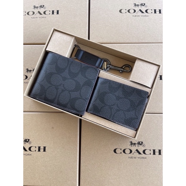 ❤️พร้อมส่ง❤️Coachแท้100%หนังcanvasกระเป๋าเงินชายBoxset