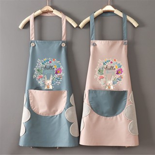 【AG】Wipeable Waterproof Oil-Proof Cartoon Wreath Rabbit Kitchen Nail Shop Apron