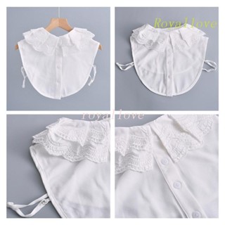 Royal Dickey เสื้อกันหนาว คอปก แต่งระบาย ถอดออกได้ สีกรมท่า