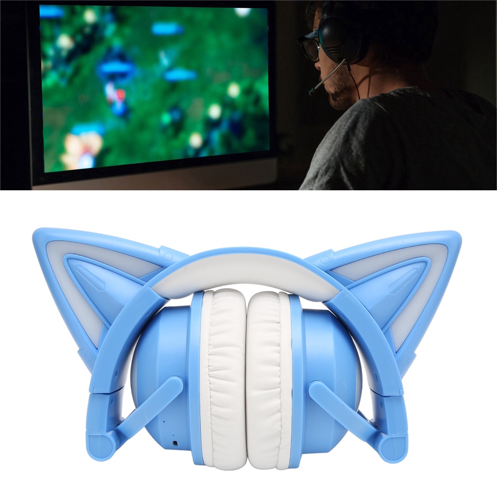 หูฟังแบบครอบหูแมว หูฟังบลูทูธ เกมลดเสียงรบกวน เกมสาวน่ารัก คอมพิวเตอร์ ฟังเพลง หูฟัง