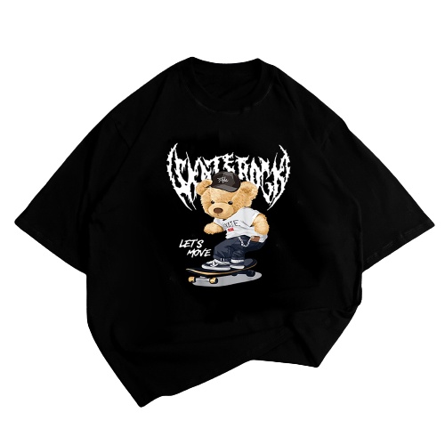 Katun Bear OVERSIZE เสื้อยืดผู้ชาย/ผู้หญิงพิมพ์ด้านบนผ้าฝ้าย "Bearing SKATE"