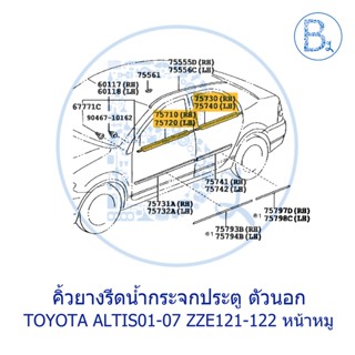 คิ้วยางรีดน้ำกระจกประตู ตัวนอก TOYOTA ALTIS01-07 ZZE121-122 หน้าหมู