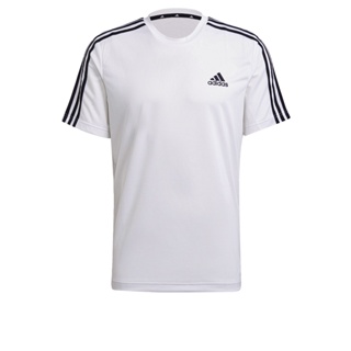 adidas เทรนนิง เสื้อยืด AEROREADY Designed To Move Sport 3-Stripes ผู้ชาย สีขาว GM2156