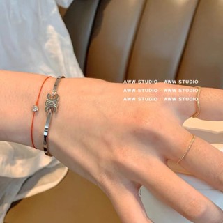 CELINE กําไลข้อมือ สร้อยข้อมือ ไทเทเนียม ลําลอง ลายโลโก้ตัวอักษร ฉลุลาย ละเอียดอ่อน